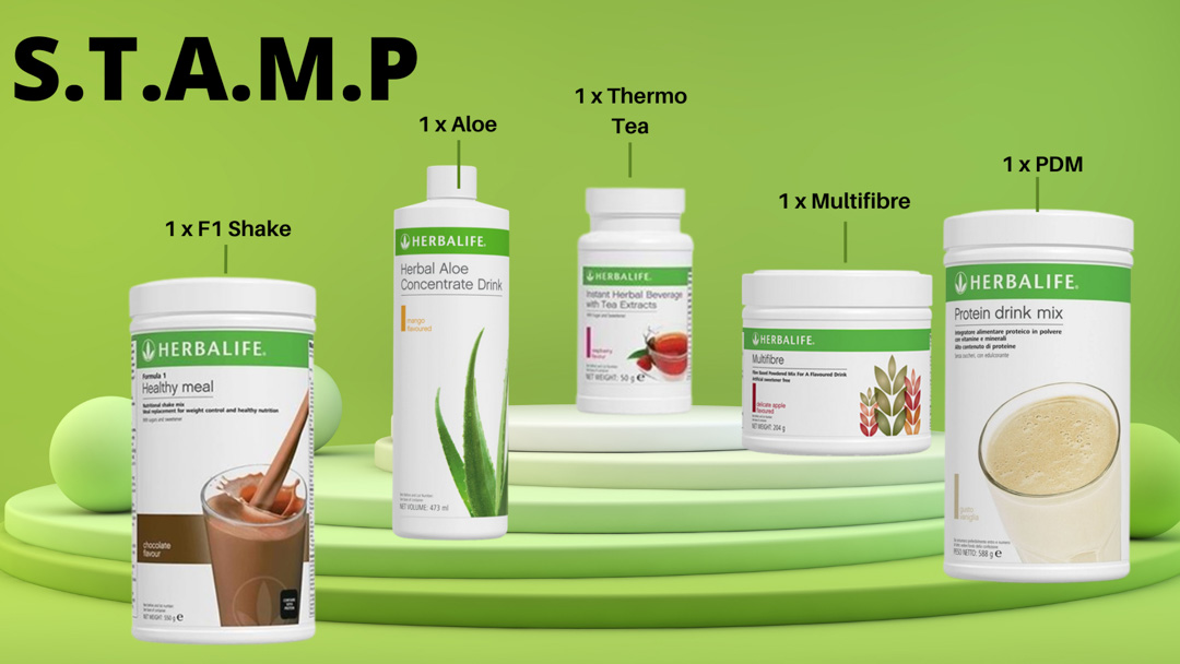 Herbalife S.T.A.M.P Big 5:  F1 Shake, Aloe, Thermo Tea, Multifibre, Protein Drink Mix