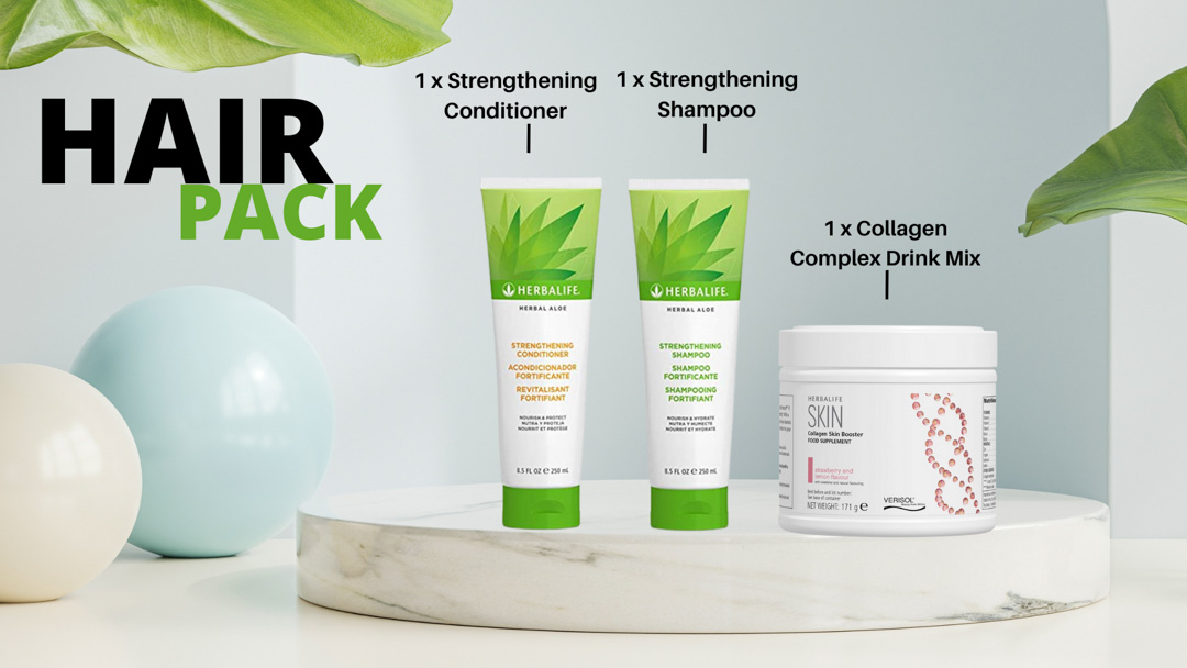 Herbalife Hair Pack: Strengthening Shampoo, Strengthening Conditioner, Collagen Complex Drink Mix